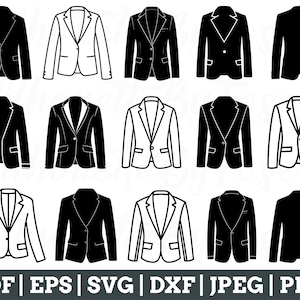 Può includere: Dieci diverse varianti di un design di blazer. I blazer sono in nero e bianco, alcuni con una chiusura a bottone singolo e altri con una chiusura a doppio bottone.