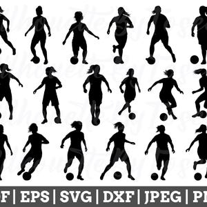 Jugadora de fútbol Svg, Archivo de corte de fútbol, Futbolista femenina, Silueta de jugadora de fútbol, Jpeg, Png