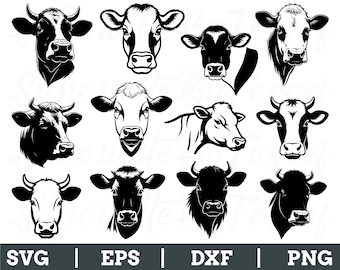 Angus Cow Head Svg, Angus Cow Head Silhouette, Cow Head Vector, Dxf, Png