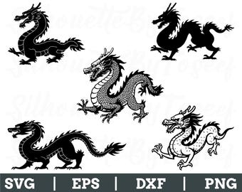 Chinese Dragon Svg, Chinese Dragon Silhouette, Dragon Vector, Dxf, Png