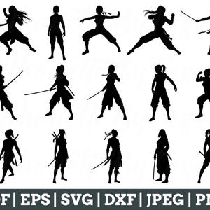 Personaggio ninja femmina in formato SVG, file di taglio del personaggio ninja, silhouette del personaggio ninja, JPEG, PNG