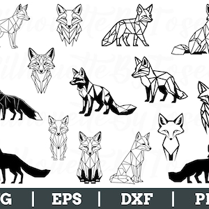 Geometric Fox Svg, Geometric Fox Silhouette, Outlined Fox Vector, Dxf, Png