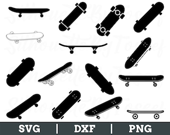 女性スケートボード SVG、スケートボードのシルエット、DXF、PNG
