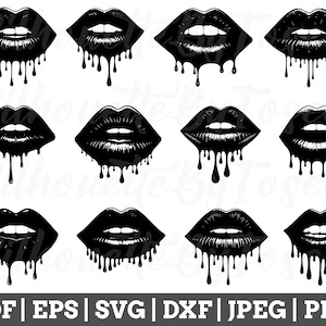 Dripping Lips Svg, Dripping Lips Vector, Lips Cut File, Lips Vector, Lips Dxf, Jpeg, Png