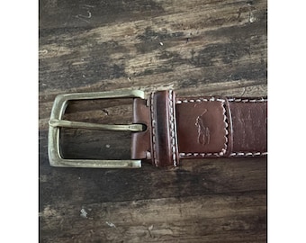 vintage polo ralph lauren Brown Leather Belt/brass Buckle Sz 100/40