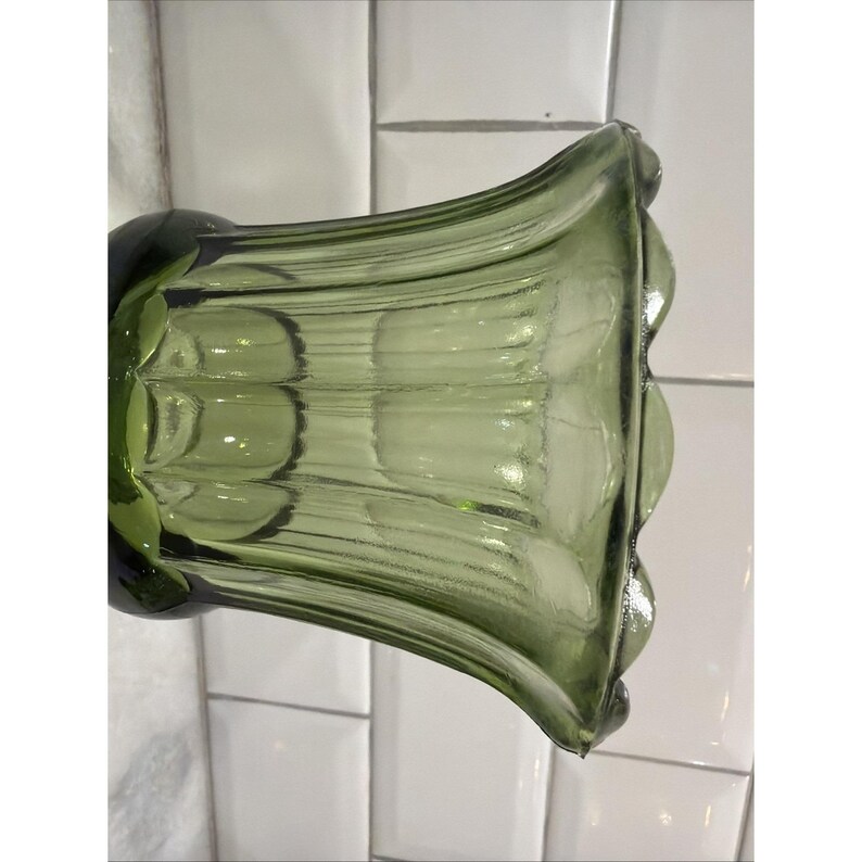 Hazel-Atlas Avocado Green Footed Vase ATC50 Fluted Pedestal 5.75" ES051 image 5