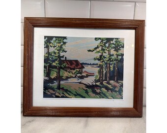 Framed Print Of Cabin In The Woods Paint By Number With Wood Frame