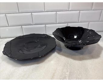 Art Deco 1930's Black Amethyst Serving Bowl And Platter Imperial GlassCo OLA0022