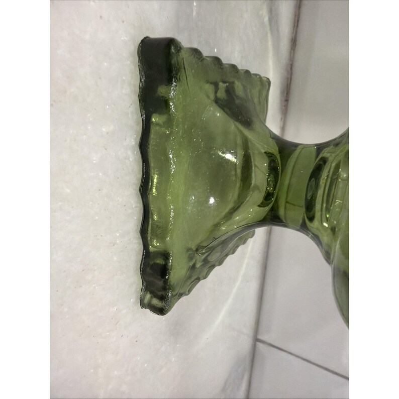 Hazel-Atlas Avocado Green Footed Vase ATC50 Fluted Pedestal 5.75" ES051 image 3
