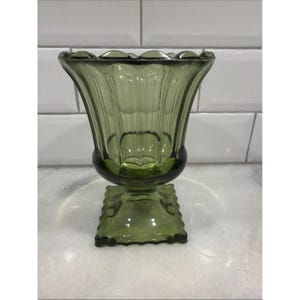 Hazel-Atlas Avocado Green Footed Vase ATC50 Fluted Pedestal 5.75" ES051 image 1