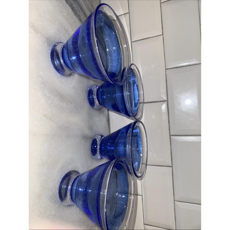 Set 4 Anthropologie Hand Blown GlassBubbleStemlessMartini Cocktail GlassesGW008 immagine 2