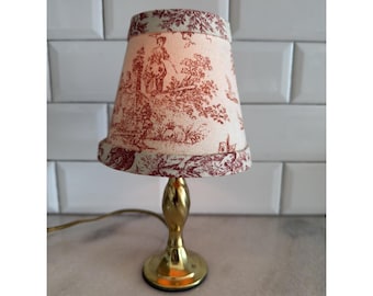 Vintage Tiny Brass Lamp With French Toile De Jouy Fabric Shade OLA003