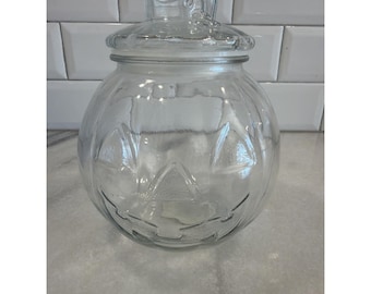 VTG Libbey Glass Pumpkin Candy Cookie Jar Clear Glass W/Lid Halloween Fall GW992