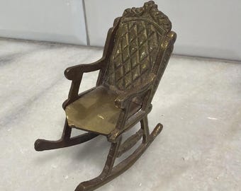 Vintage Miniature Brass Doll House Victorian Rocking Chair RockerOLA005