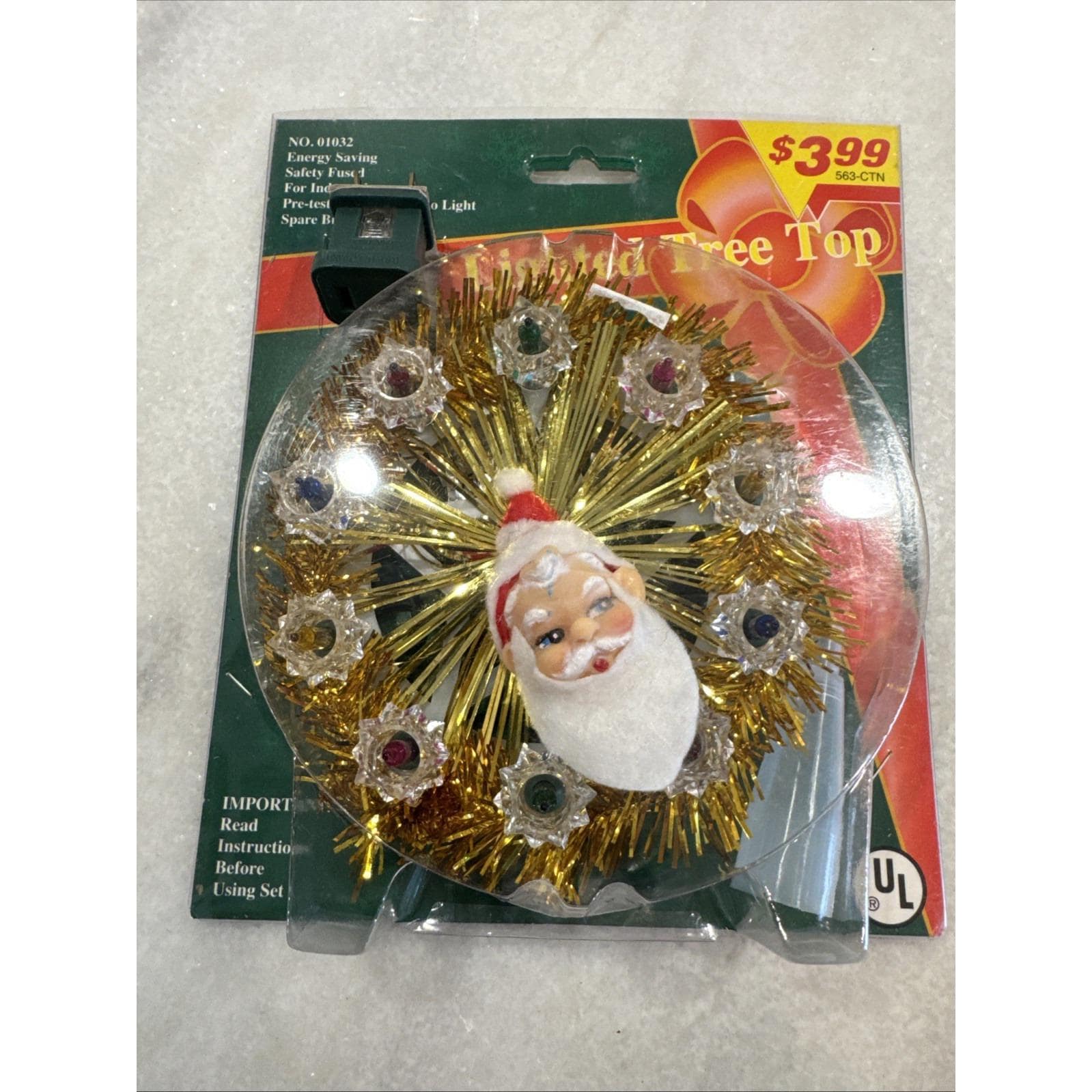 ヴィンテージツリートッパーサンタ、ライト付き、箱入り、未使用