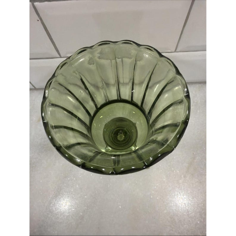 Hazel-Atlas Avocado Green Footed Vase ATC50 Fluted Pedestal 5.75" ES051 image 6