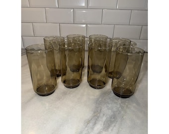 Libbey Swirl Optic Tawny Brown Tumbler Set Of 8 Vintage 5 1/2" 14Oz GlassesGW004