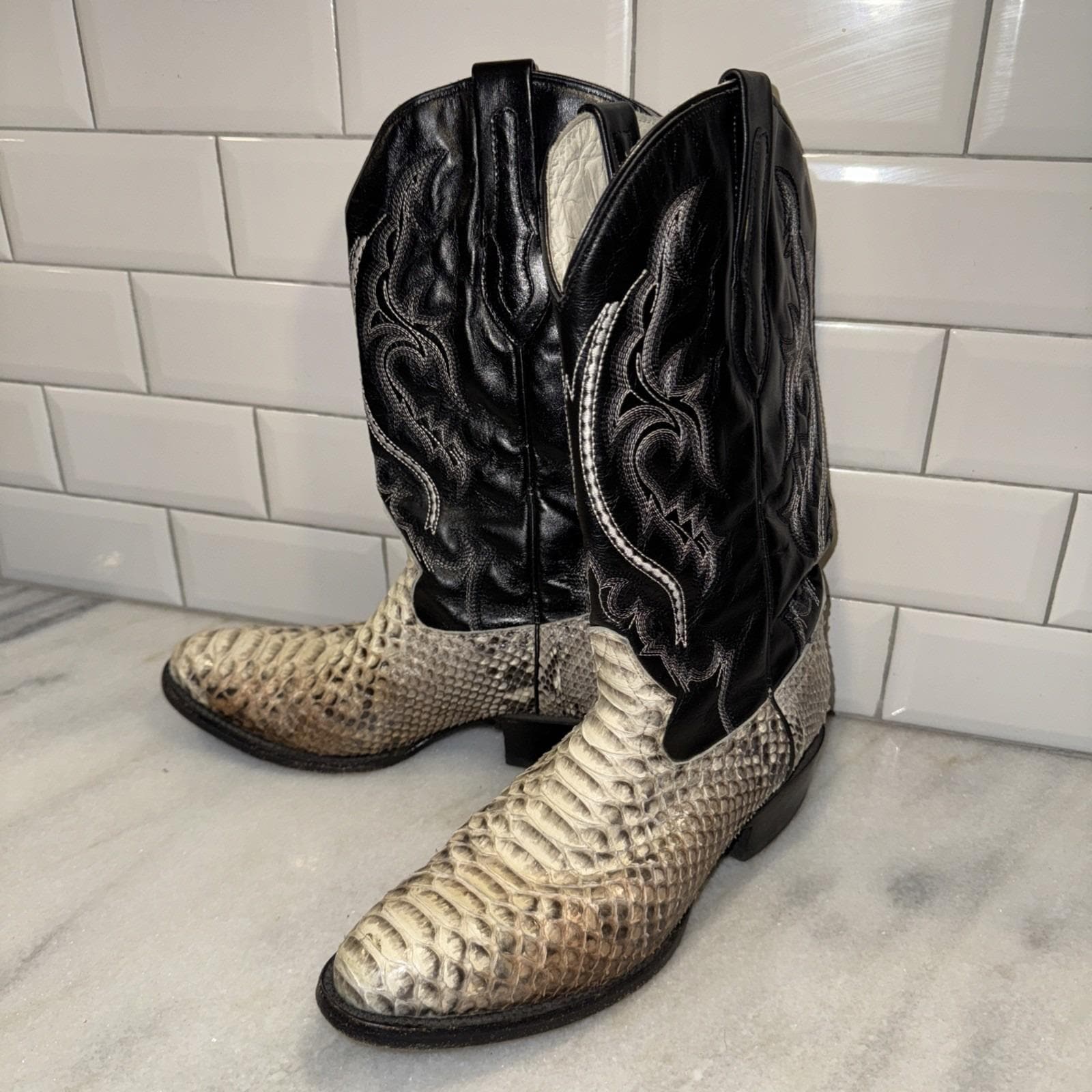 J.B. Dillon Black and Cream Cowboy Boots Men main image 2