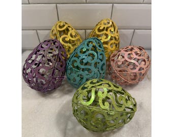 Set Of 6Vintage Pier 1 Metal Scroll Glitter Eggs Easter 003