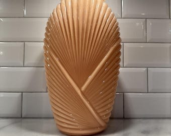 Vtg 1980's Anchor Hocking Peach Salmon Ribbed Glass Vase 12.5" Art Deco