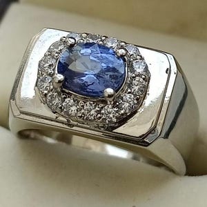 Ceylon Sapphire Ring Natural 2 Carat Gemstone | Certified Blue Sapphire 925 Sterling Silver Ring | Men's or Women's Statement Jewelry