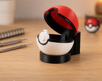 3D Printed Poké Ball with Display Stand | Pokémon Inspired Desk Decor & Collector Gift