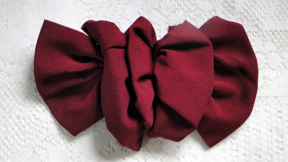 Vintage Cranberry Red Hair Bow French Barrette 7"… - image 1
