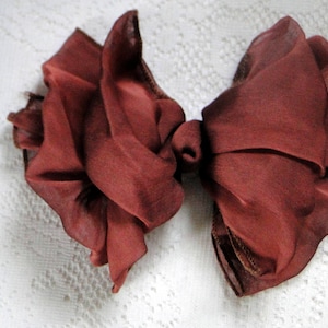 Vintage Burnt Brown Hair Bow French Barrette Filmy Fabric Women&#39;s Ladies Girls 6 1/2&quot; Long 5&quot; Wide Elegant Stunning Stylish Versatile Chic
