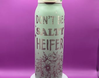 Laser Engraved Highland Cow Ello Tumbler: 32oz Stainless Steel Water Bottle