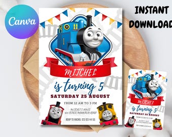 Thomas the Tank Engine Birthday Invitation | Train Party (Canva Digital Template)