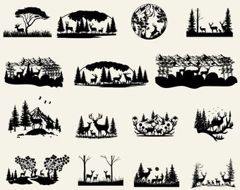 Deer Forest SVG Bundle, Hunting Clipart (Commercial Use, Instant Download)