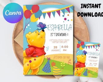 Editable Winnie The Pooh Baby Shower Invitation, Winnie The Pooh Invitation, Pooh Baby, Digital Invitation Oh Boy, Pooh Printable Template