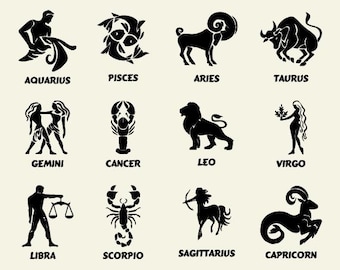 Signo del zodíaco SVG, paquete de imágenes prediseñadas del zodíaco, constelación de estrellas del zodíaco SVG, paquete de imágenes prediseñadas del horóscopo, astrología SVG, descarga digital
