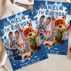 Zootopia 2 I Birthday Invitation | Pink & Purple Watercolor | Editable Canva Template | Zootopia Party Invite image 5