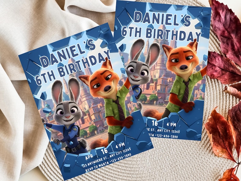 Zootopia 2 I Birthday Invitation | Pink & Purple Watercolor | Editable Canva Template | Zootopia Party Invite image 5