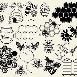 Bee Svg Bundle, Bee Png Bundle, Bee Cut Files, Honeycomb Svg, Bee Clipart, Honey Bee Svg, Honey Svg, Queen Bee Svg, Svg Files For Cricut