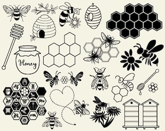 Pakiet Bee Svg, Pakiet Bee Png, Pliki do cięcia Bee, Honeycomb Svg, Clipart Bee, Honey Bee Svg, Honey Svg, Queen Bee Svg, Pliki Svg dla Cricut