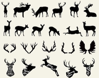 Deer SVG Bundle, Deer PNG Bundle, Deer Clipart, Deer SVG Cut Files for Cricut, Deer Silhouette, Moose Svg - Deer Antlers, Horns Svg