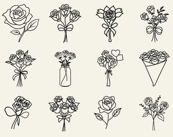 Rose svg bundle | Floral svg files | Flower clipart | Wedding svg | Romantic rose silhouette | Cricut and Silhouette cut files