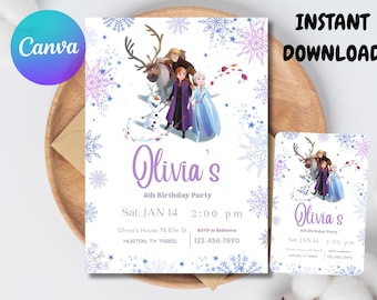 FROZEN Invitation Elsa Birthday Invitation Winter Snow Birthday Printable,Editable Instant Download Canva Template Frozen Invite