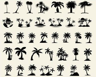 Palmera SVG, paquete de palmeras SVG, silueta de palmera, clipart de palmera, palmera PNG, palmera tropical SVG, calcomanía de palmera, archivo de corte de palmera