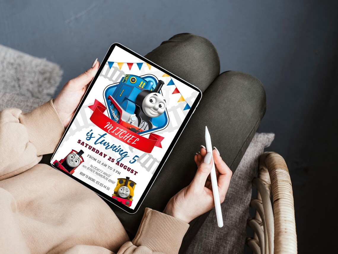 Editable Thomas the Tank Engine Birthday Invitation | Canva Digital ...