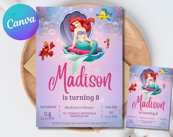 Little Mermaid Birthday Invitation Little Mermaid Invitation Ariel Party Invite The Little Mermaid Invitation Theme EDITABLE Instant Digital