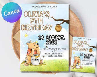 Winnie The Pooh Gender Neutral Baby Shower Invitation, Editable Classic Storybook Theme, Custom Baby Shower Invite, Hundred Acre Baby Shower
