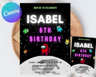 Among us invitation Birthday Invitation | Kids Birthday Invitation | Amoung us Game invite | Digital Editable Personalized Canva Printable
