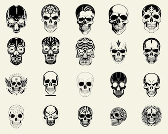 Paquete SVG de calaveras, paquete SVG de esqueletos, archivos de corte de calaveras para Cricut, clipart de calaveras, silueta de calavera, svg de esqueleto, vector de calavera
