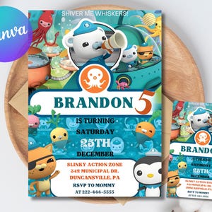 Bearbeitbar Die Oktonauten-Geburtstagsfeiereinladungsvorlage, druckbare Geburtstagsfeiereinladungen, digitale Kinderparty einladen, Jungen- und Mädchen-Geburtstagskarte