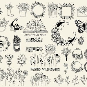 Floral Svg Bundle, Floral Png, Floral Wreath Svg, Floral Split Monogram Floral border Svg, Flower bouquet Svg, Files for Cricut, Silhouette