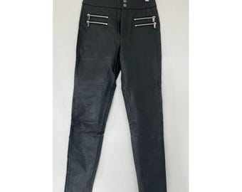 Men's Black Leather Motorcycle Pants, Gothic Biker Trousers, Punk Rider Streetwear
