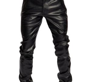 Handmade Slim Fit Black Leather Pants – Custom Biker Style